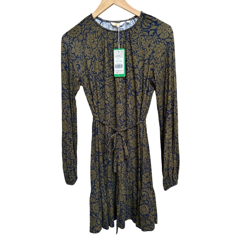 NWT Boden D0425 Navy Olive Green Floral Long Sleeve Mini Dress Sz 6R - Picture 2 of 9